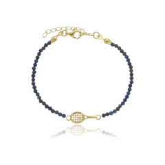 Pulsera de lápiz lazuli naturales y raqueta de tenis con mango retorcido en plata con baño de oro o rodio