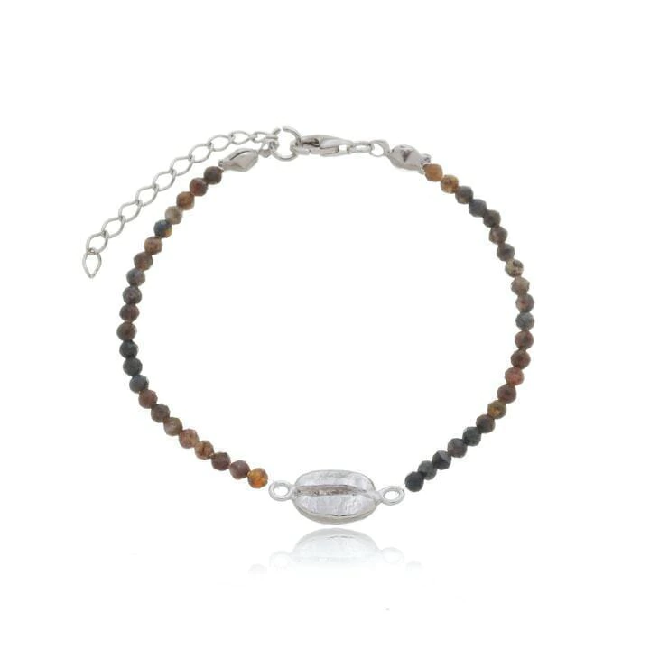 Pulseira de jaspes marrons naturais e grão de café em prata com banho de ouro ou ródio - comprar online