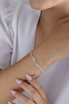 Pulsera de amazonitas naturales y raqueta de tenis con mango retorcido en plata con baño de oro o rodio - Lily Silvestre - Joias personalizadas e exclusivas