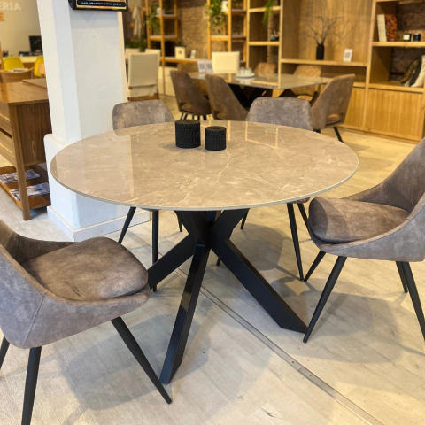 Mesa comedor redonda base metal negra tapa porcelanato clara 120 - IN - comprar online