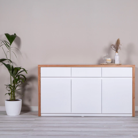 Vajillero San Andrés madera paraíso y laqueado Blanco 150 cm 3 cajones y 3 puertas - LMO