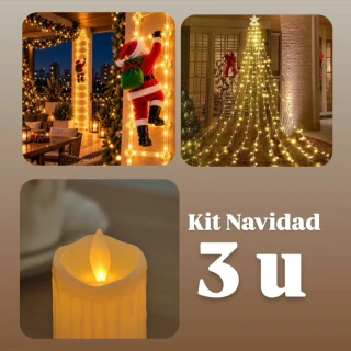 Kit Navidad Papa Noel escalera led + Vela led llama movimiento + Carpa Estrella led