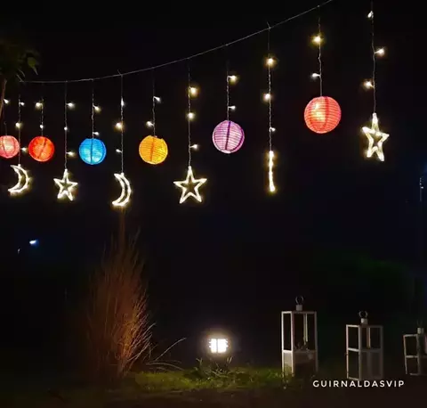 CORTINA ESTRELLAS LUNAS FAROLITOS CHINOS PAPEL - comprar online