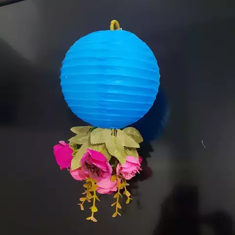 COLGANTE FAROL CHINO PAPEL AZUL + RAMO FLORES - comprar online