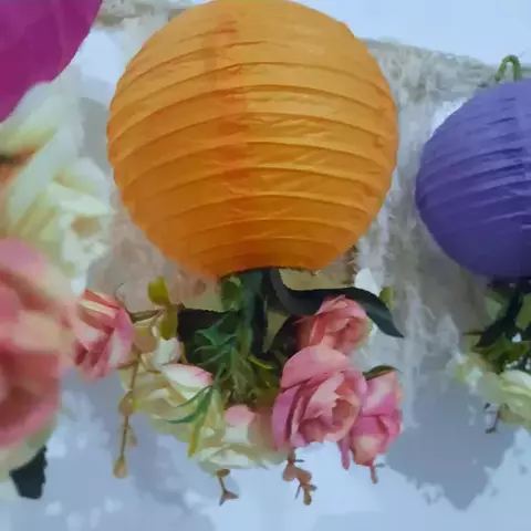 COLGANTE FAROL CHINO PAPEL NARANJA + RAMO FLORES - comprar online