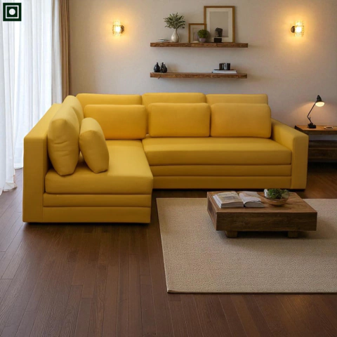 Sofá de Canto Vira Cama Grande Confortável Sued Amarelo - loja online