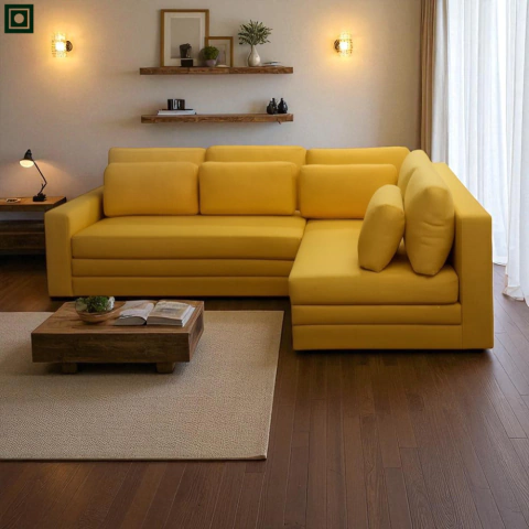 Sofá de Canto Vira Cama Grande Confortável Sued Amarelo - comprar online