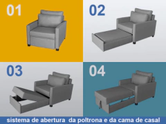 Sofá Cama 02 Lugares Elus_nu que se Transforma em Sofá Cama De Casal Resistente e Confortável em Linho Sintético - loja online