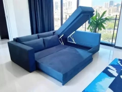 Sofá de Canto Vira Cama Grande Confortável Sued Amarelo