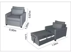 Imagem do Poltrona Cama Meca_nu que se Transforma em Sofá Cama Solteiro Resistente e Confortável em Sarja Algodão 7067