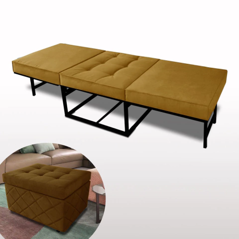 Puff Cama PC01_NU 02 que se Transforma em Sofá Cama Resistente e Confortável em Sarja 100% Algodão