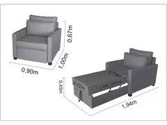 Poltrona Cama Meca_nu que se Transforma em Sofá Cama Solteiro Resistente e Confortável em Sarja Algodão 798