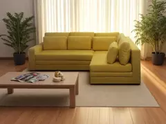 Sofá de Canto Vira Cama Grande Confortável Sued Amarelo - Casa Selu - Loja Da Fábrica