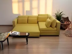 Sofá de Canto Vira Cama Grande Confortável Sued Amarelo - comprar online