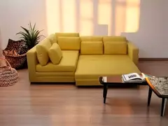 Sofá de Canto Vira Cama Grande Confortável Sued Amarelo na internet