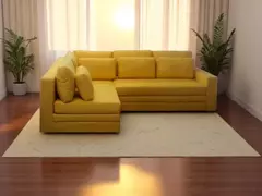 Sofá de Canto Vira Cama Grande Confortável Sued Amarelo - loja online
