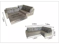 Sofá de Canto SFC_nu 010 que se Transforma em Sofá Cama de Casal Resistente e Confortável em Aquablock Karsten