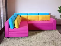 Sofá de Canto SFC_AM 017 que se Transforma em Sofá Cama de Casal Resistente e Confortável em Sarja 100% Algodão - Casa Selu - Loja Da Fábrica