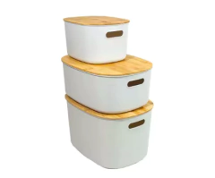 CAJA OVALADA "ESTOCOLMO" "L" CON TAPA DE BAMBOO - tienda online