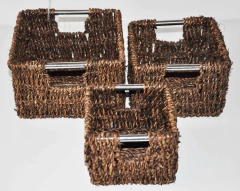 SET x3 CESTOS "GLAM" SEAGRASS CUADRADOS TOSTADOS - tienda online