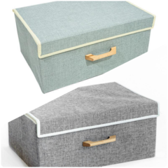 CAJA DE TELA "NIZA" PLEGABLE "L" CON MANIJA DE MADERA - tienda online