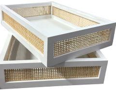 BANDEJA "SUECIA VIP" DE MADERA Y ESTERILLA RECTANGULAR "L" - comprar online