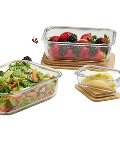 COMBO X 3 "VALSEN" HERMETICO DE VIDRIO CON TAPA BAMBOO en internet