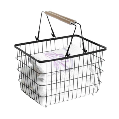 CANASTO "BERLIN" DE METAL NEGRO "S" CON MANIJA DE MADERA