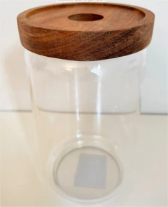 FRASCO DE VIDRIO "ASTON" "M" CON TAPA DE MADERA - tienda online