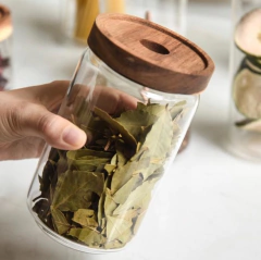 FRASCO DE VIDRIO "ASTON" "XL" CON TAPA DE MADERA - Marian Todo Organizado