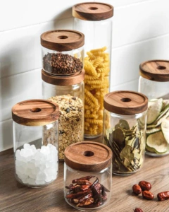 FRASCO DE VIDRIO "ASTON" "XL" CON TAPA DE MADERA - comprar online