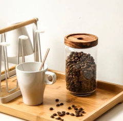 FRASCO DE VIDRIO "ASTON" "M" CON TAPA DE MADERA - comprar online
