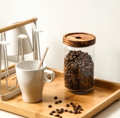 FRASCO DE VIDRIO "ASTON" "XS" CON TAPA DE MADERA - Marian - Todo Organizado