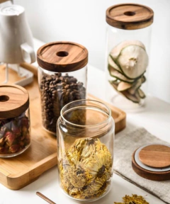 FRASCO DE VIDRIO "ASTON" "XL" CON TAPA DE MADERA