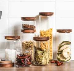 FRASCO DE VIDRIO "ASTON" "XL" CON TAPA DE MADERA - tienda online