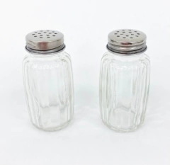 SET x2 SALEROS DE VIDRIO CON RAYAS VERTICALES