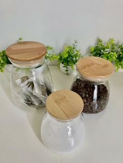 COMBO x3 FRASCOS HERMETICOS "ANACAPRI" DE VIDRIO CON TAPA HERMETICA DE BAMBOO - tienda online