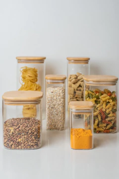 FRASCO DE VIDRIO "CAPRI" CON TAPA DE BAMBOO CUADRADA 10x13 #7 - tienda online