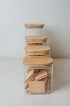 FRASCO DE VIDRIO "CAPRI" CON TAPA DE BAMBOO CUADRADA 10x13 #7 - tienda online