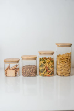 FRASCO DE VIDRIO "CAPRI" CON TAPA DE BAMBOO CUADRADA 10x13 #7