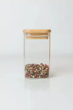 FRASCO DE VIDRIO "CAPRI" 6x9 CM CON TAPA DE BAMBOO CUADRADA #1 - comprar online