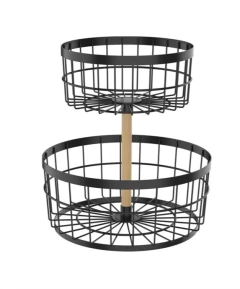 CANASTO DE METAL "FOLK" REDONDO 2 PISOS / FRUTERA
