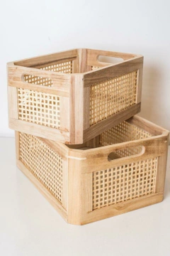 CANASTO “SUECIA” DE MADERA Y ESTERILLA "L" - comprar online