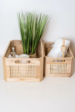 CANASTO “SUECIA” DE MADERA Y ESTERILLA "L"