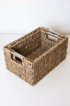 CESTO SEAGRASS GLAM NATURAL CON MANIJA CROMO GRANDE - Marian Todo Organizado