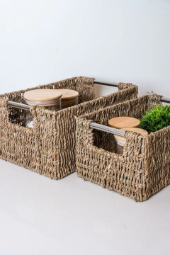 CESTO SEAGRASS GLAM NATURAL CON MANIJA CROMO MEDIANO en internet