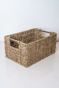 CESTO SEAGRASS GLAM NATURAL CON MANIJA CROMO MEDIANO en internet