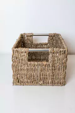 CESTO SEAGRASS GLAM NATURAL CON MANIJA CROMO GRANDE