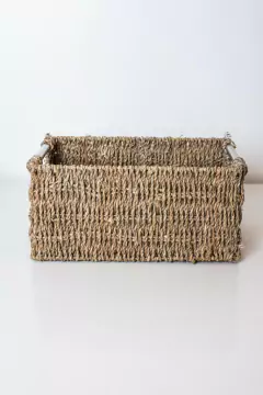 Imagen de CESTO SEAGRASS GLAM NATURAL CON MANIJA CROMO GRANDE