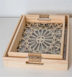 BANDEJA "RUFKY FLOR" DE MADERA NATURAL "L" CON BASE DE VIDRIO - comprar online